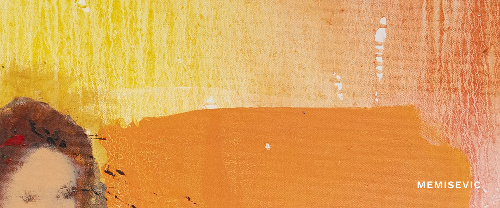 Nahaufnahme eines Ölgemäldes auf Leinwand mit Beschriftung Memisevic